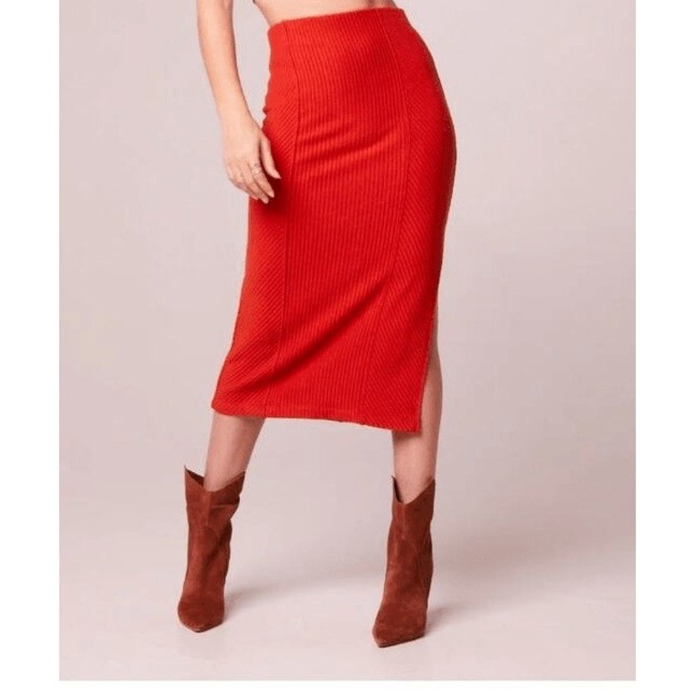 Band‎ of the Free Midi Skirt Rust Ribbed Knit Side Slit Women Size S NWT
